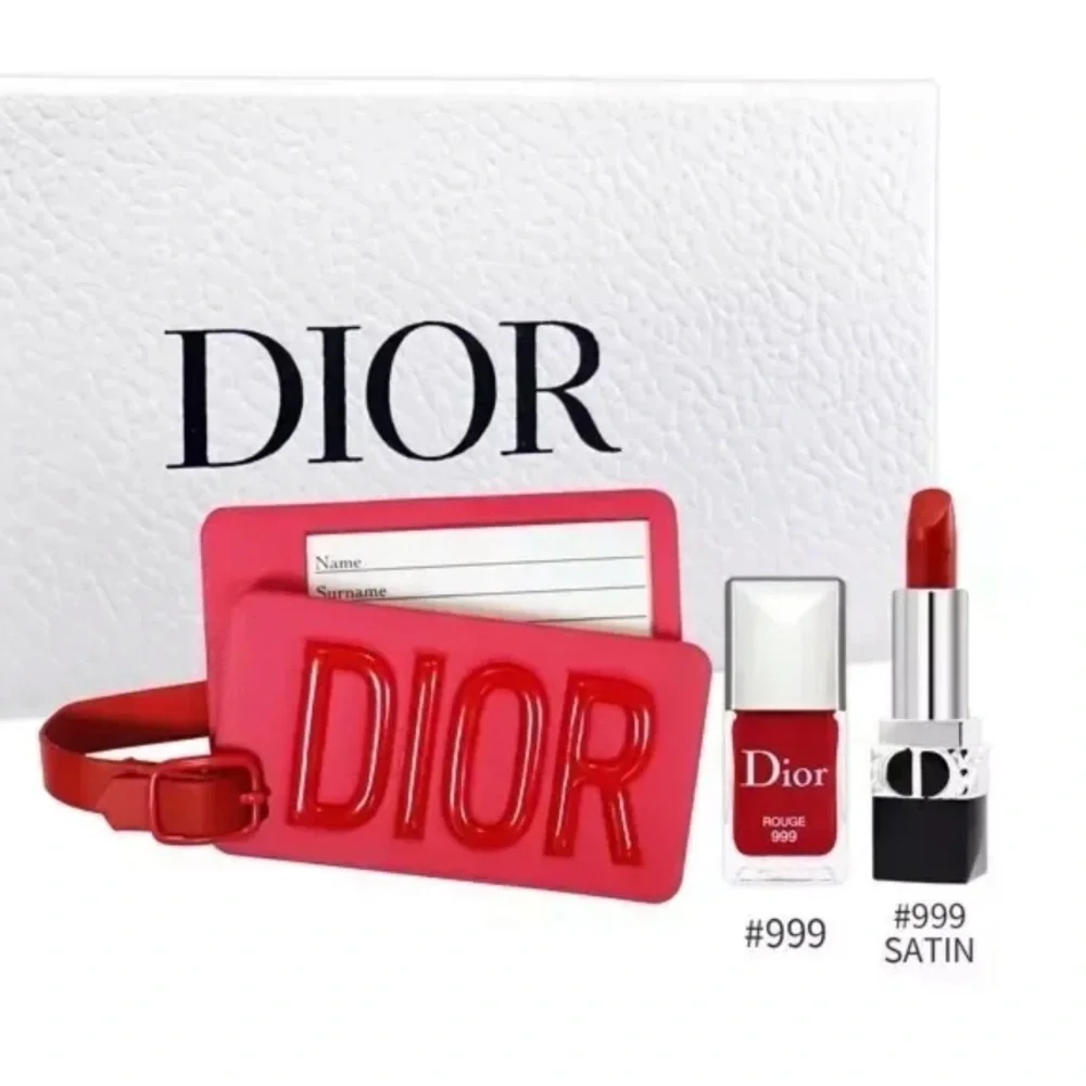 Dior Red lipstick, nail polish and luggage tag trio. NWB